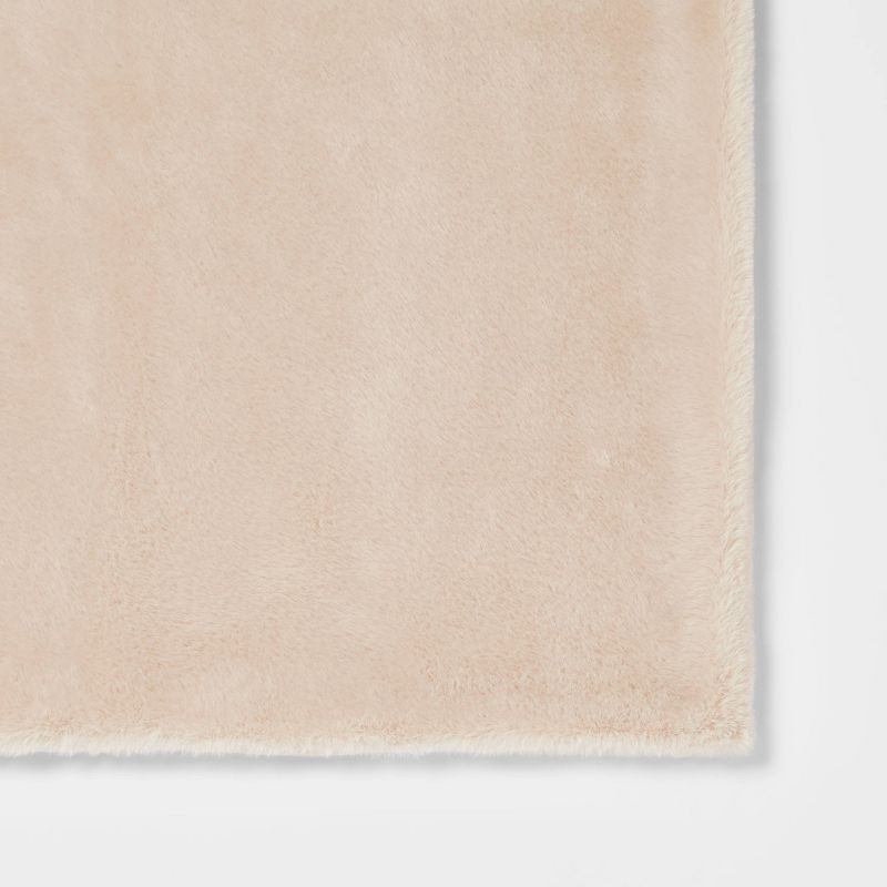 slide 5 of 5, Faux Rabbit Fur Reversible Throw Blanket Neutral - Threshold™: Soft, Cozy, Midweight, Machine Washable, 1 ct