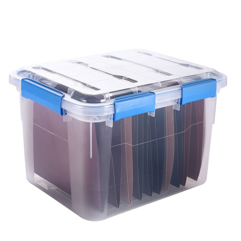 slide 3 of 3, Ezy Storage 33.8qt IP67 Waterproof File Storage Box: Stackable, Clear Utility Bin for Documents & Tools, 33.8 qt