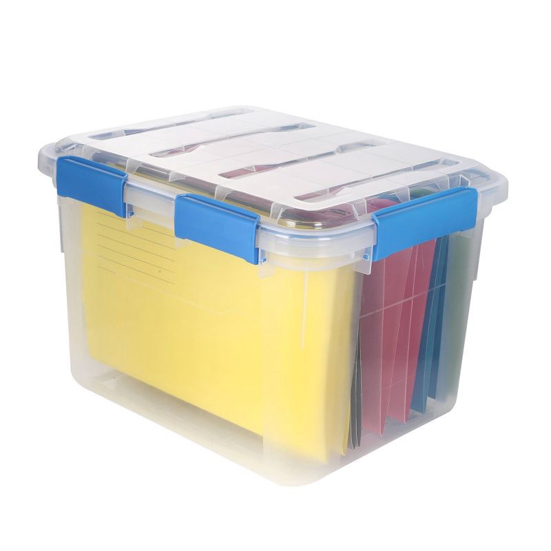 slide 1 of 3, Ezy Storage 33.8qt IP67 Waterproof File Storage Box: Stackable, Clear Utility Bin for Documents & Tools, 33.8 qt