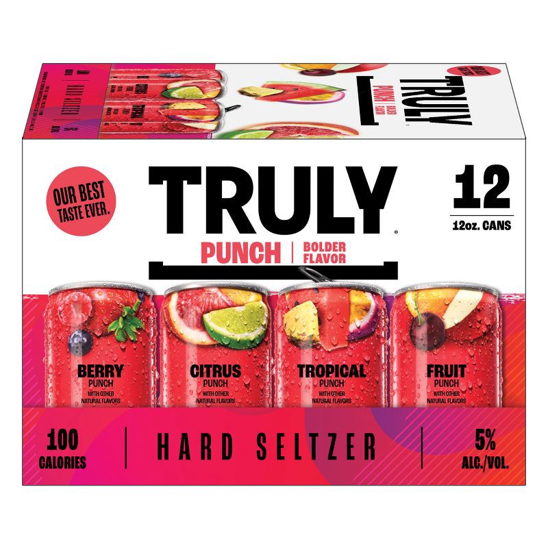 slide 7 of 8, Truly Spiked & Sparkling Truly Hard Seltzer Punch Mix Pack - 12pk/12 fl oz Slim Cans, 12 ct; 12 fl oz