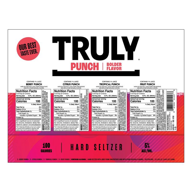 slide 8 of 8, Truly Spiked & Sparkling Truly Hard Seltzer Punch Mix Pack - 12pk/12 fl oz Slim Cans, 12 ct; 12 fl oz