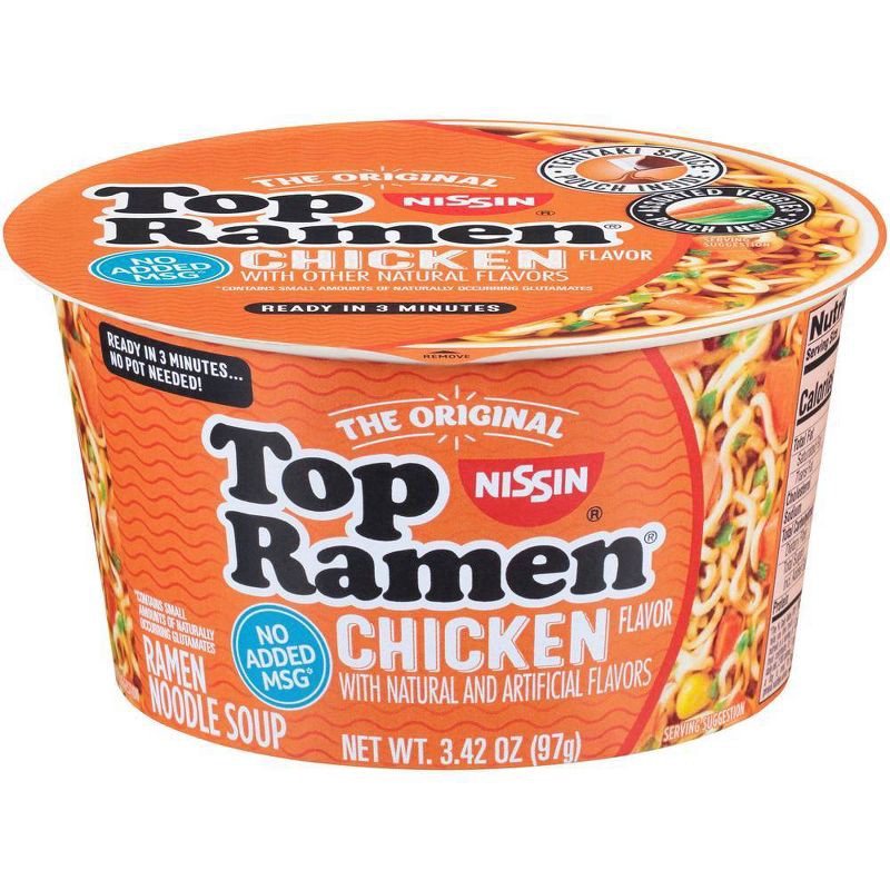 slide 1 of 5, Nissin Top Ramen Chicken Noodle Soup Bowl - 3.42oz, 3.42 oz