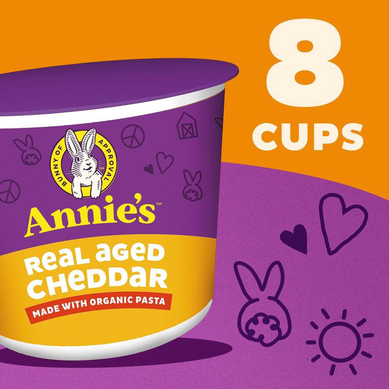 slide 2 of 7, Annie's Organic Real Aged Cheddar Mac and Cheese Microwavable Cups - 16.08oz/8pk, 16.08 oz, 8 ct