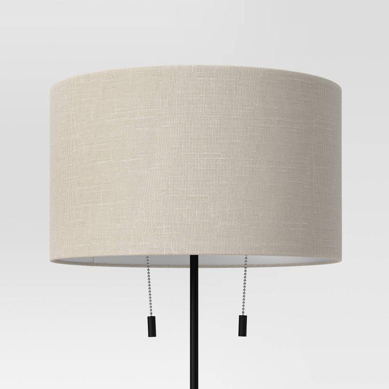 slide 4 of 4, 60.5"x18" Cut Off Base Floor Lamp Black/Brown Metal/Wood - Threshold™: Modern Standing Light for Living Room, Dual Pull Chain, 1 ct