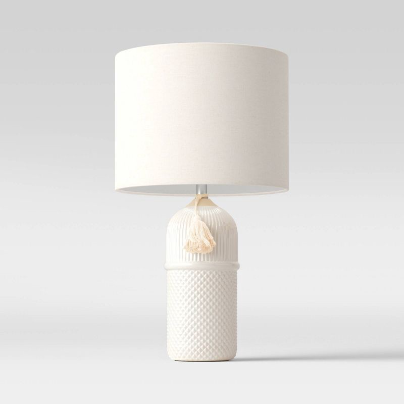 slide 2 of 5, Large Assembled Ceramic Table Lamp: Embossed, Tassel Detail, ETL Listed - Threshold™, 1 ct