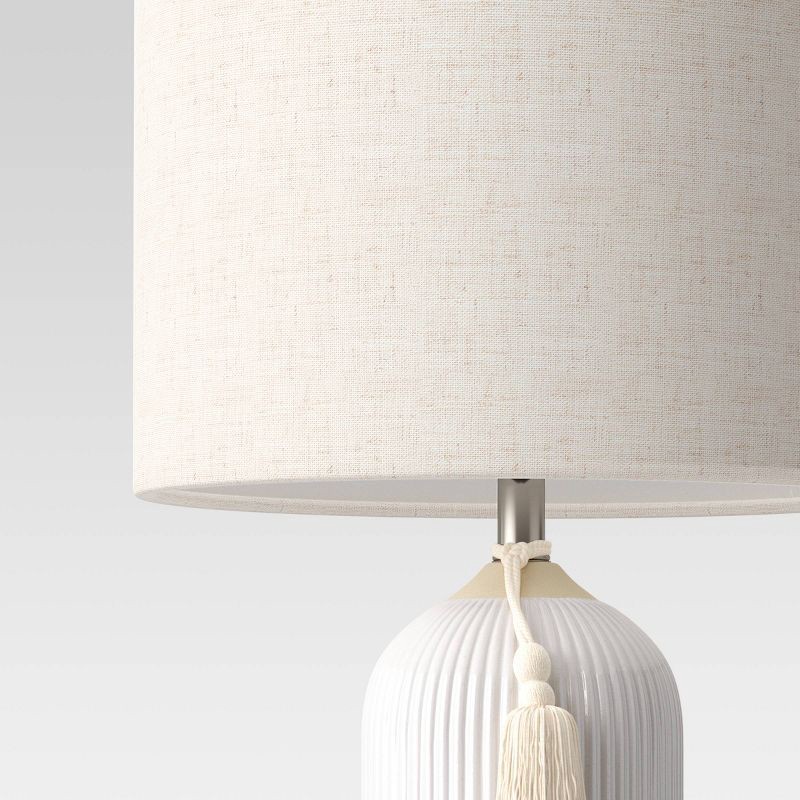slide 4 of 5, Large Assembled Ceramic Table Lamp: Embossed, Tassel Detail, ETL Listed - Threshold™, 1 ct