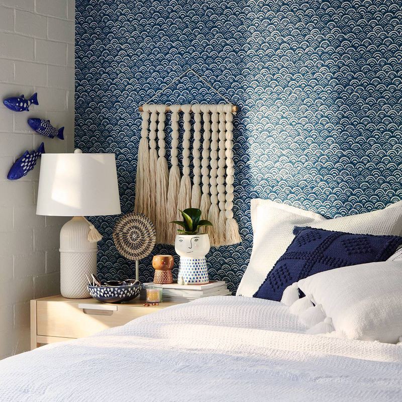 slide 5 of 5, Large Assembled Ceramic Table Lamp: Embossed, Tassel Detail, ETL Listed - Threshold™, 1 ct