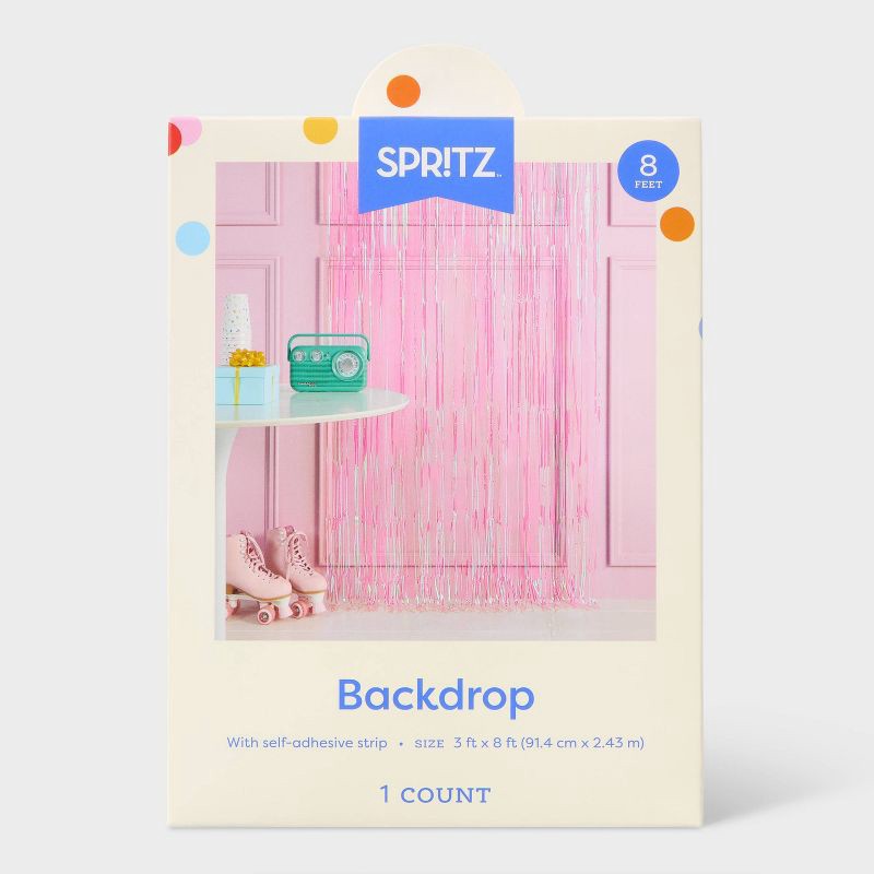 slide 3 of 4, Fringe Backdrop Décor Pink - Spritz™, 1 ct