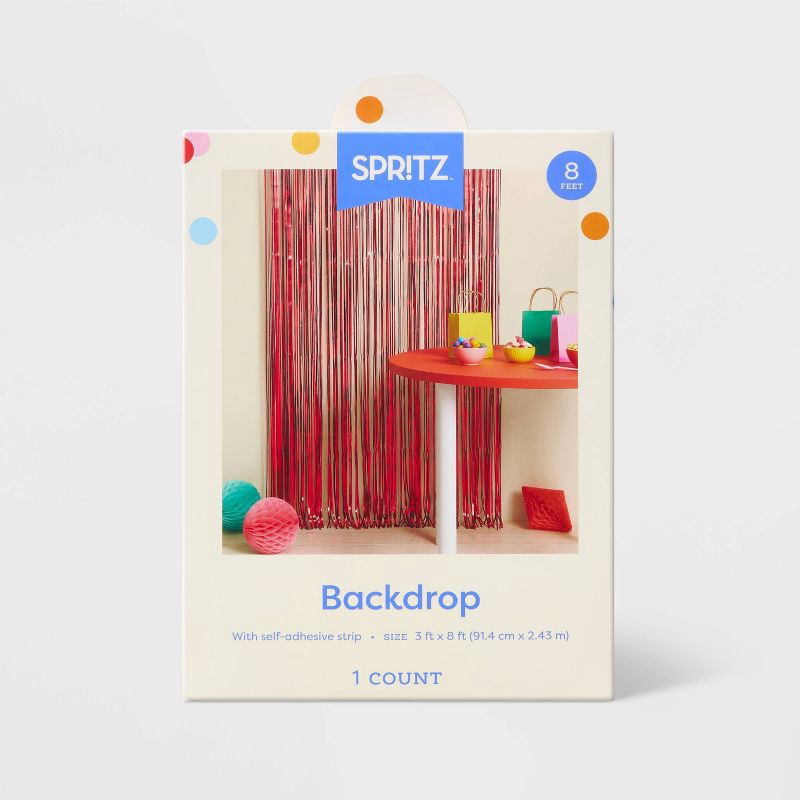 slide 3 of 4, Fringe Backdrop Décor Red - Spritz™, 1 ct