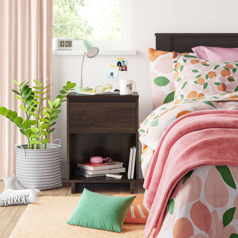 slide 2 of 8, Modern Nightstand Espresso - Room Essentials™: Laminated Particle Board Bedside Table with Storage Compartment, 1 ct