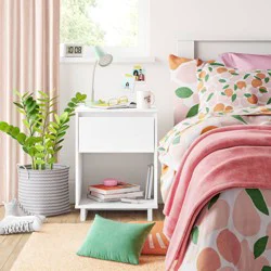 Modern Nightstand White - Room Essentials™: Open Shelf, Storage Drawer, Laminated Finish, Particle Board, Rectangle Shape