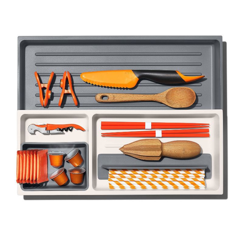 slide 6 of 8, OXO Expandable Kitchen Tool Drawer Organizer: Gray Utensil Storage for Kitchen Drawers, Hand Wash, Lifetime Warranty, 1 ct