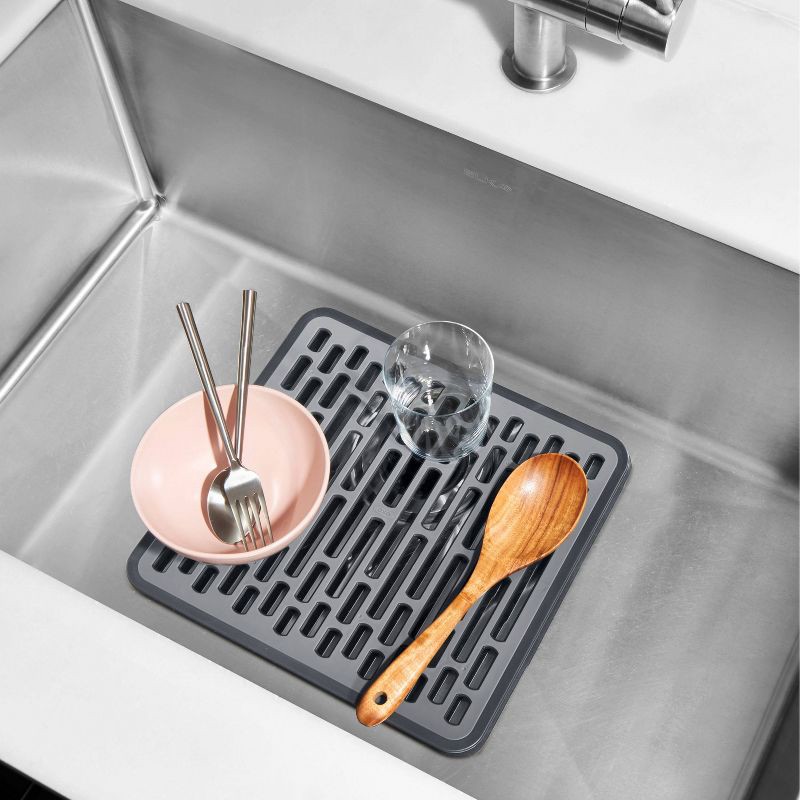 slide 5 of 6, OXO Small Sink Mat: Gray Polypropylene Kitchen Sink Protector & Dish Drying Rack, Freestanding, Hand Wash, 12.25" x 11.5", 1 ct