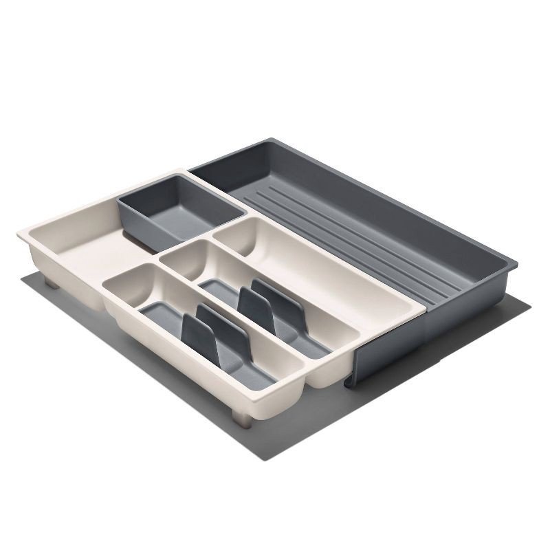 slide 3 of 6, OXO Expandable Utensil Drawer Organizer: Gray Kitchen Storage, Hand Wash, TPE & Polypropylene, 16.35" Depth, 9.91" Width, 1 ct