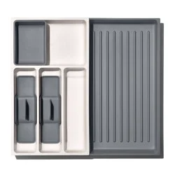 OXO Expandable Utensil Drawer Organizer: Gray Kitchen Storage, Hand Wash, TPE & Polypropylene, 16.35" Depth, 9.91" Width