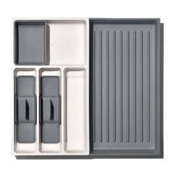 OXO Expandable Utensil Drawer Organizer: Gray Kitchen Storage, Hand Wash, TPE & Polypropylene, 16.35" Depth, 9.91" Width