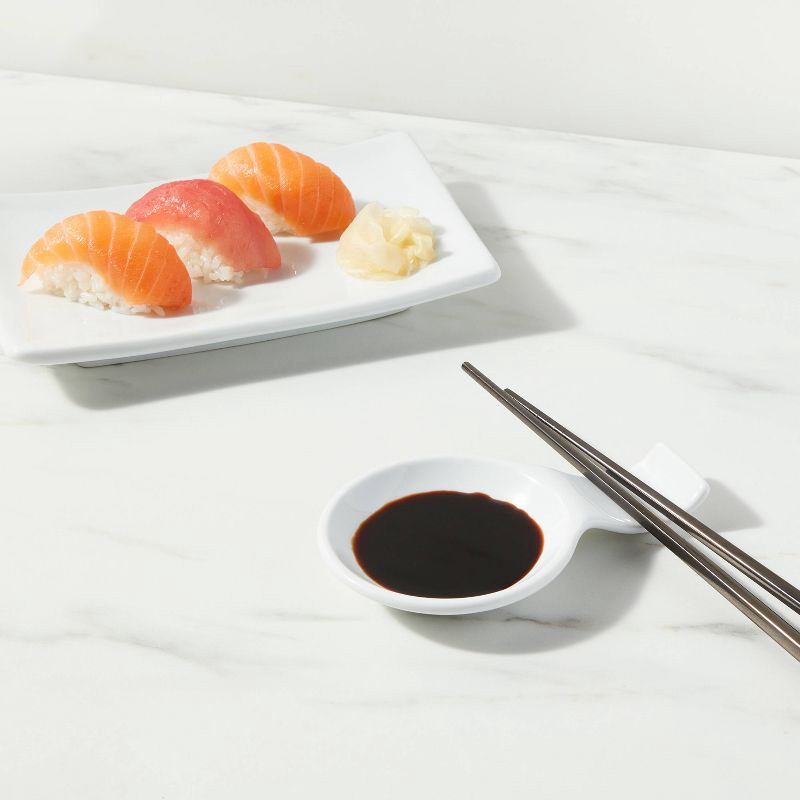 slide 2 of 3, 1.4oz Porcelain Sauce Dish with Chopsticks Holder White - Threshold™, 1.4 oz
