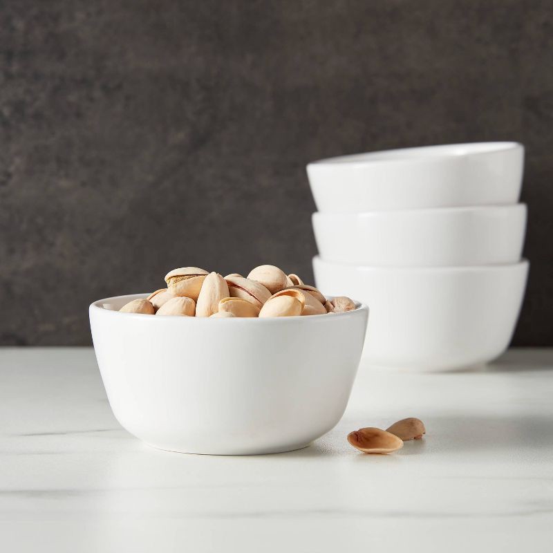 slide 2 of 3, 8oz 4pk Stoneware Avesta Bowls White - Threshold™: Modern Round Snack & Ice Cream Bowls, Microwave & Dishwasher Safe, 4 ct; 8 oz