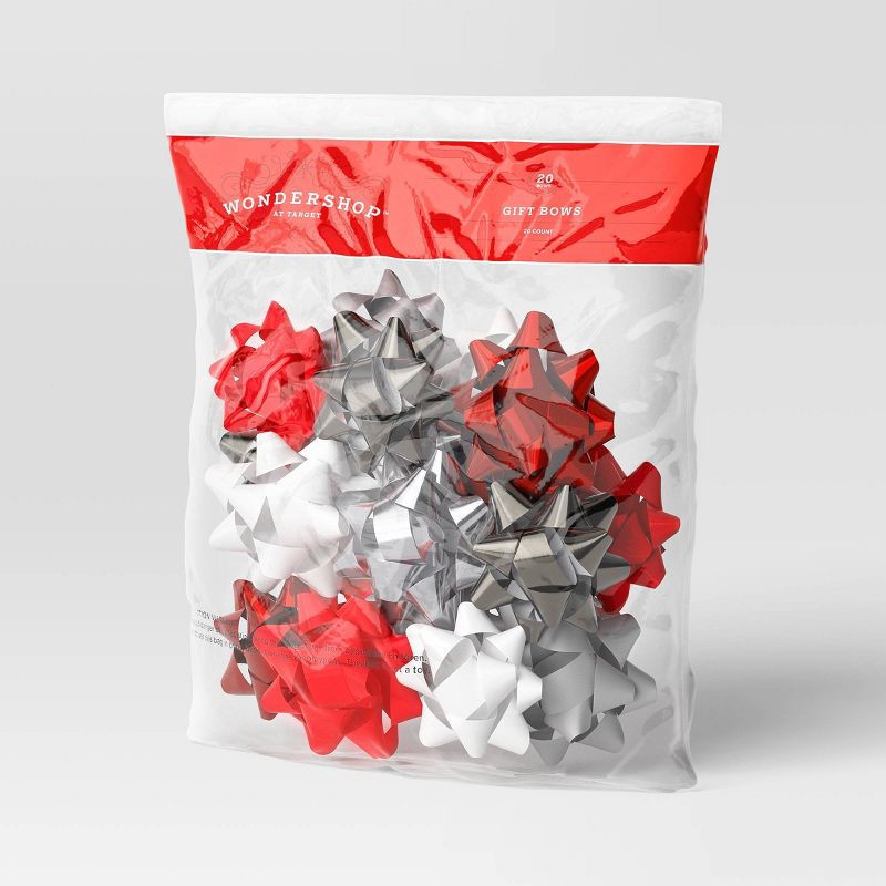 slide 3 of 3, 20ct Christmas Bow Bag Red/White/Silver - Wondershop™: Gift Packaging Accessories, 14"x12", 20 ct