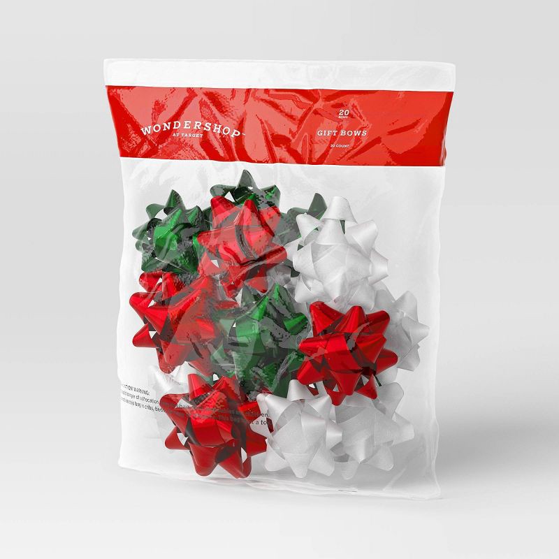 slide 3 of 3, 20ct Christmas Bow Bag White/Red/Green - Wondershop™: Pre-Made, Multicolored Gift Packaging Accessories, 20 ct