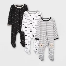 Baby 3pk Zip-Up Sleep N' Play - Cloud Island Black/White 6-9M