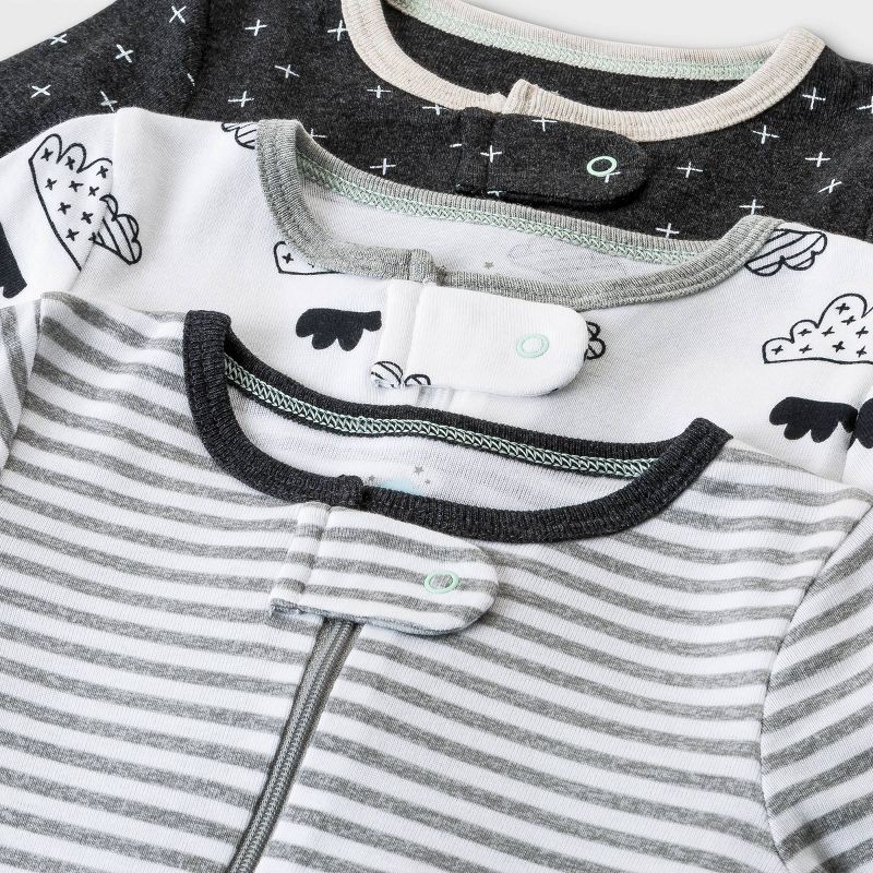 slide 3 of 4, Baby 3pk Zip-Up Sleep N' Play - Cloud Island Black/White 0-3M, 1 ct