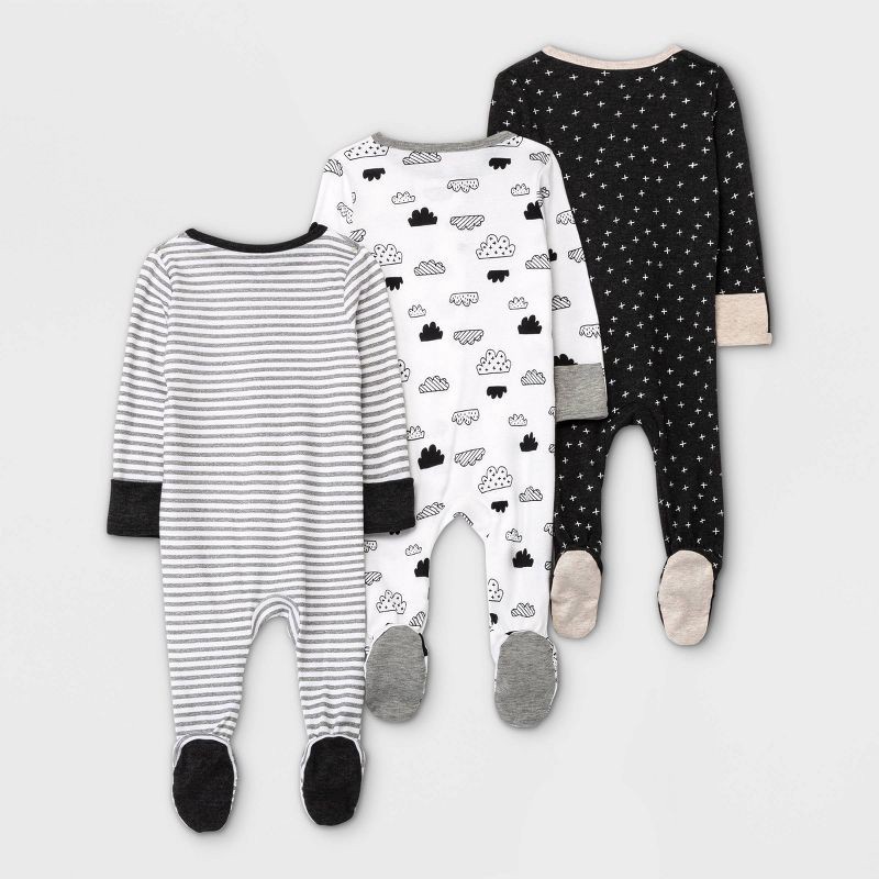slide 4 of 4, Baby 3pk Zip-Up Sleep N' Play - Cloud Island Black/White 3-6M, 1 ct