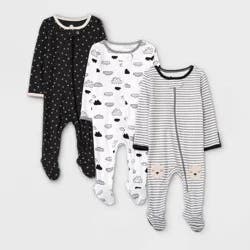 Baby 3pk Zip-Up Sleep N' Play - Cloud Island Black/White 3-6M