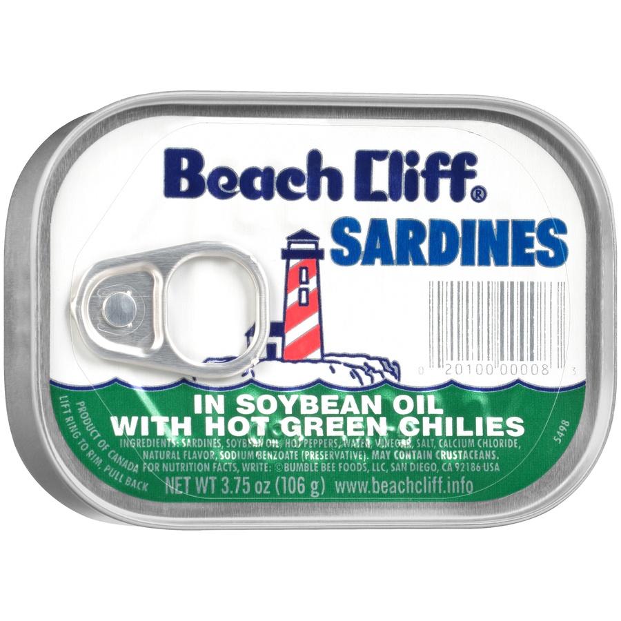 slide 6 of 7, Beach Cliff Sardines in Soybean Oil with Hot Green Chilies, 3.75 oz