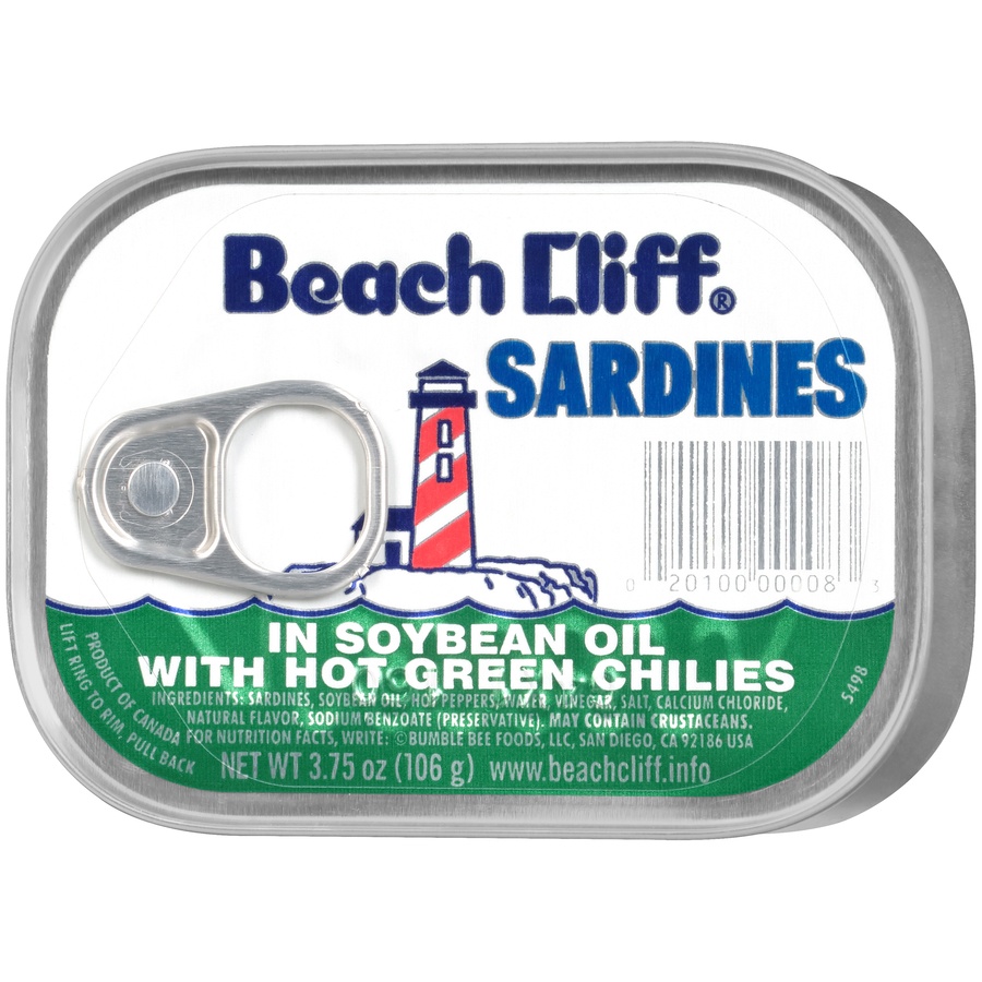 slide 3 of 7, Beach Cliff Sardines in Soybean Oil with Hot Green Chilies, 3.75 oz
