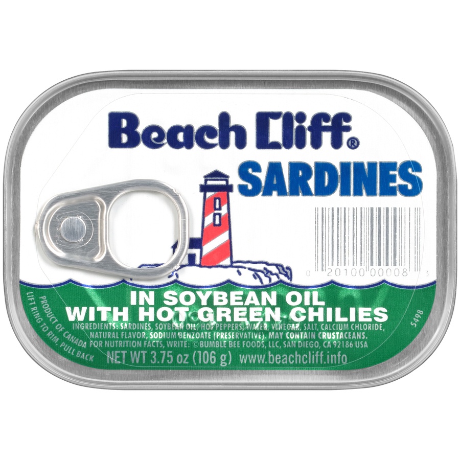 slide 1 of 7, Beach Cliff Sardines in Soybean Oil with Hot Green Chilies, 3.75 oz