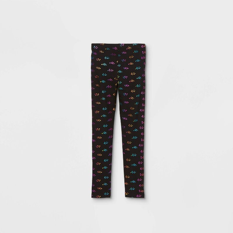 slide 2 of 2, Girls' Heart Leggings - Cat & Jack™ Black L: Cotton Spandex Blend, High Rise, Skinny Leg, Shrink-Resistant, Machine Washable, 1 ct