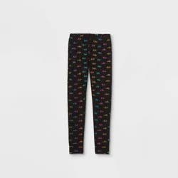 Girls' Heart Leggings - Cat & Jack™ Black L: Cotton Spandex Blend, High Rise, Skinny Leg, Shrink-Resistant, Machine Washable