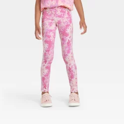 Girls' Tie-Dye Leggings - Cat & Jack Pink/Cream M