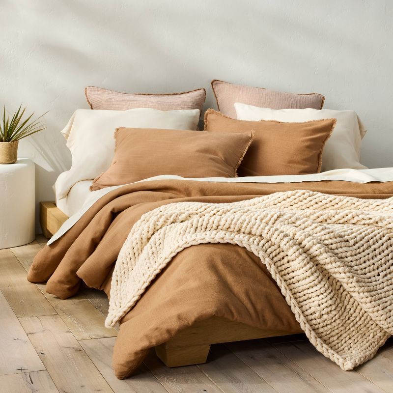 slide 2 of 8, Full/Queen Heavyweight Linen Blend Comforter & Sham Set Warm Brown - Casaluna™: Rayon, Cotton, OEKO-TEX Certified, 1 ct