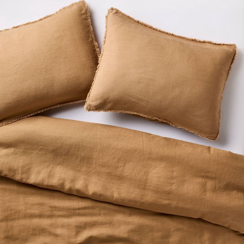 slide 3 of 8, Full/Queen Heavyweight Linen Blend Comforter & Sham Set Warm Brown - Casaluna™: Rayon, Cotton, OEKO-TEX Certified, 1 ct