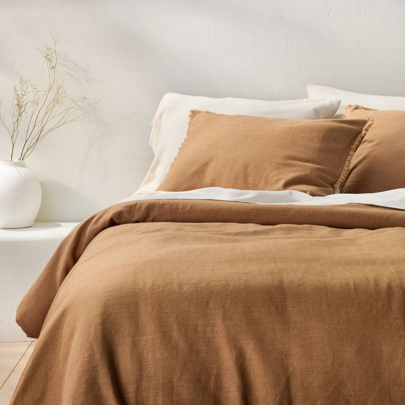 slide 1 of 8, Full/Queen Heavyweight Linen Blend Comforter & Sham Set Warm Brown - Casaluna™: Rayon, Cotton, OEKO-TEX Certified, 1 ct