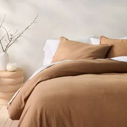 Full/Queen Heavyweight Linen Blend Duvet Cover & Sham Set Warm Brown - Casaluna™: Rayon & Cotton, Zipper Closure, OEKO-TEX Certified