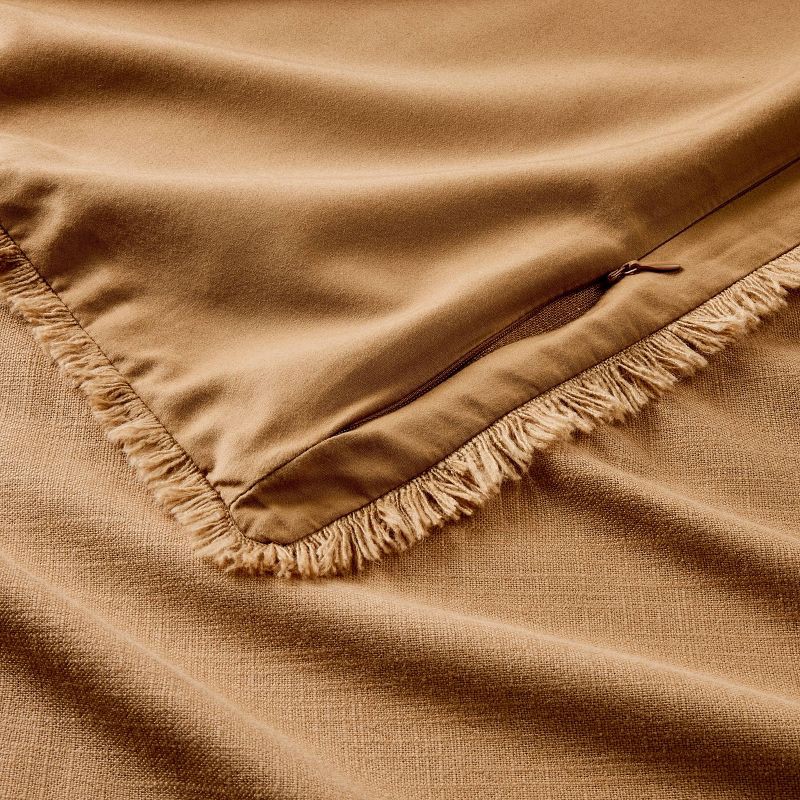 slide 5 of 8, King Heavyweight Linen Blend Duvet Cover & Sham Set Warm Brown - Casaluna™: Rayon & Cotton, Zipper Closure, OEKO-TEX Certified, 1 ct