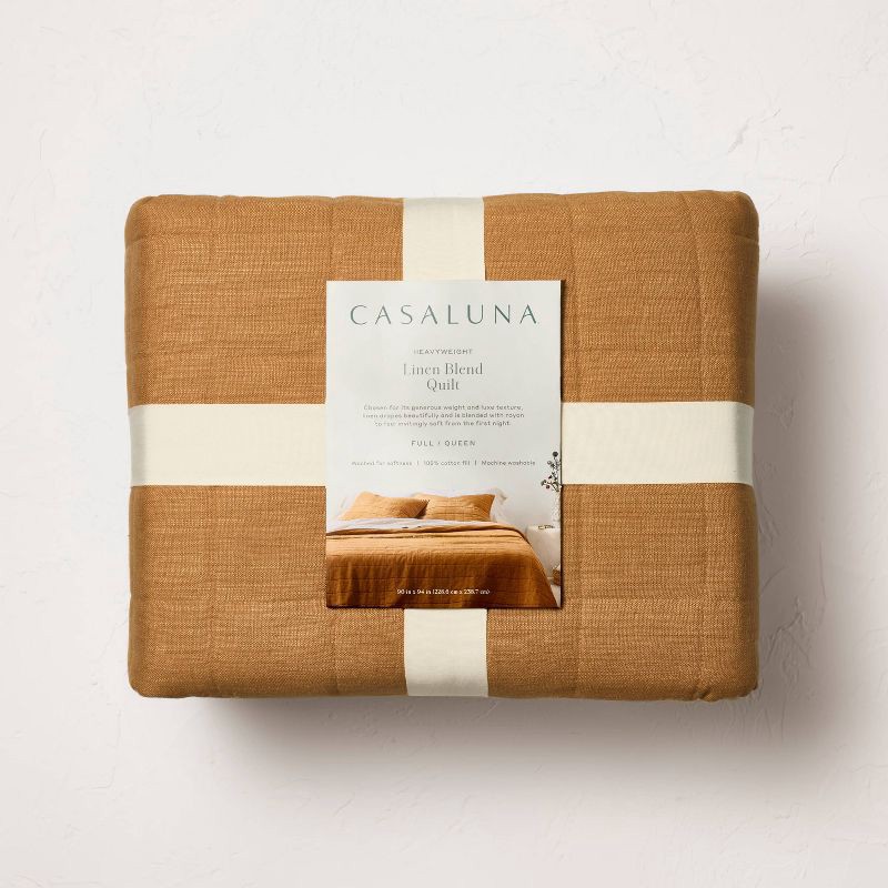 slide 4 of 5, King Heavyweight Linen Blend Quilt Warm Brown - Casaluna™: Rayon & Cotton, OEKO-TEX Certified, Woven, 1 ct