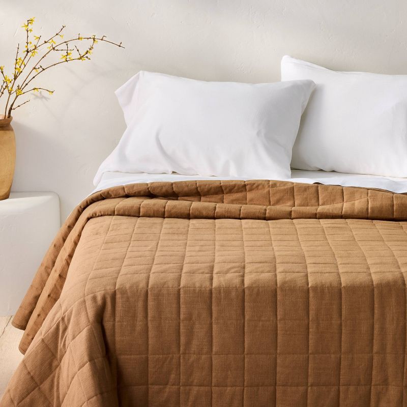 slide 1 of 5, King Heavyweight Linen Blend Quilt Warm Brown - Casaluna™: Rayon & Cotton, OEKO-TEX Certified, Woven, 1 ct