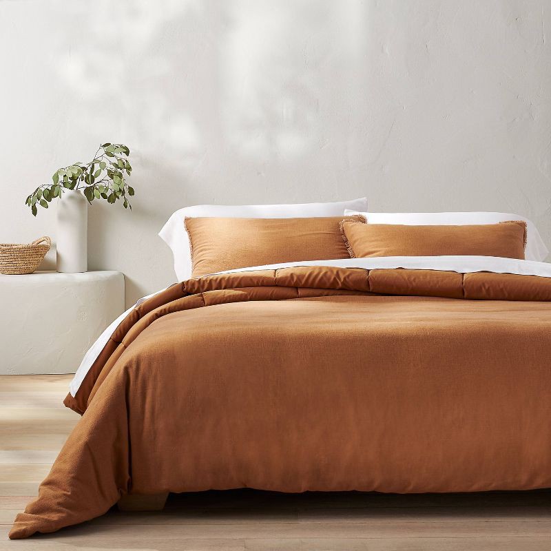 slide 2 of 8, King/California King Heavyweight Linen Blend Comforter & Sham Set Warm Brown - Casaluna™: Rayon & Cotton, Zipper Shams, 1 ct