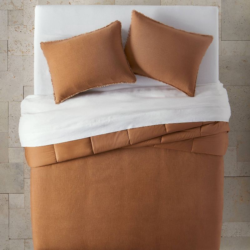 slide 3 of 8, King/California King Heavyweight Linen Blend Comforter & Sham Set Warm Brown - Casaluna™: Rayon & Cotton, Zipper Shams, 1 ct