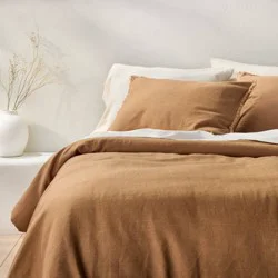 King/California King Heavyweight Linen Blend Comforter & Sham Set Warm Brown - Casaluna™: Rayon & Cotton, Zipper Shams