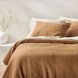 King/California King Heavyweight Linen Blend Comforter & Sham Set Warm Brown - Casaluna™: Rayon & Cotton, Zipper Shams