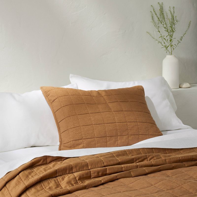 slide 2 of 5, Standard Heavyweight Linen Blend Quilt Pillow Sham Warm Brown - Casaluna™, 1 ct