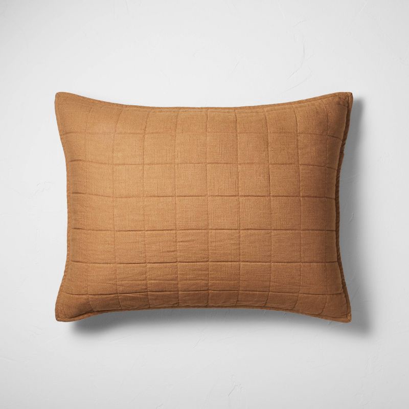 slide 1 of 5, Standard Heavyweight Linen Blend Quilt Pillow Sham Warm Brown - Casaluna™, 1 ct