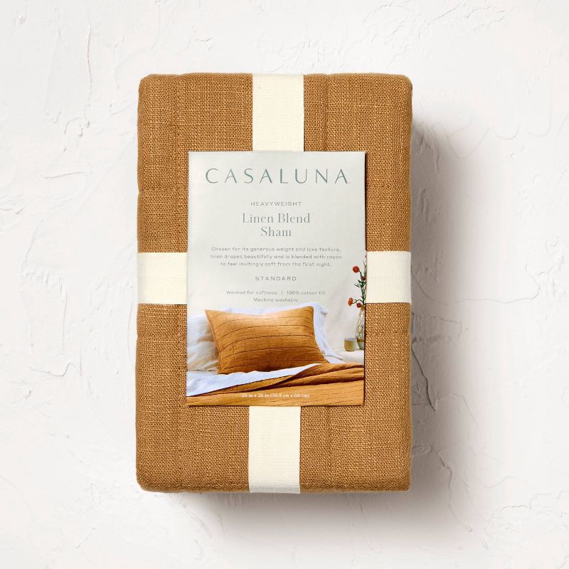 slide 4 of 5, Standard Heavyweight Linen Blend Quilt Pillow Sham Warm Brown - Casaluna™: Zipper Closure, OEKO-TEX Certified, 1 ct