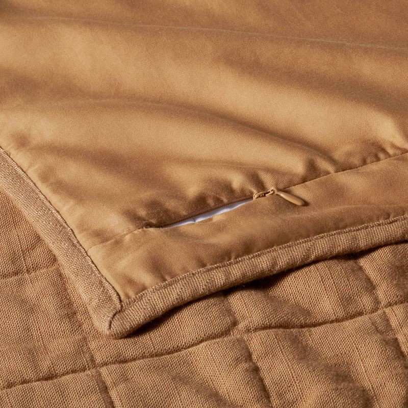 slide 5 of 5, Standard Heavyweight Linen Blend Quilt Pillow Sham Warm Brown - Casaluna™: Zipper Closure, OEKO-TEX Certified, 1 ct