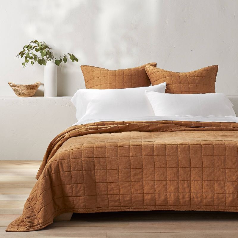 slide 2 of 4, Full/Queen Heavyweight Linen Blend Quilt Warm Brown - Casaluna™: Rayon & Cotton, OEKO-TEX Certified, Woven, 1 ct